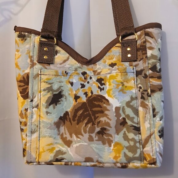New Roses Floral Mini Tote Shopper Handbag Double handle Carryall Yellow Blue Br - Picture 9 of 11